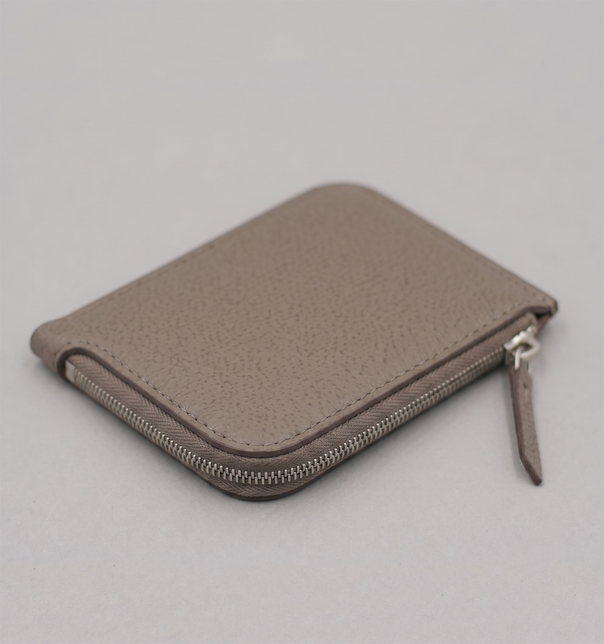 Taupe Cross-Hatched Calf Leather Half-Zip Wallet