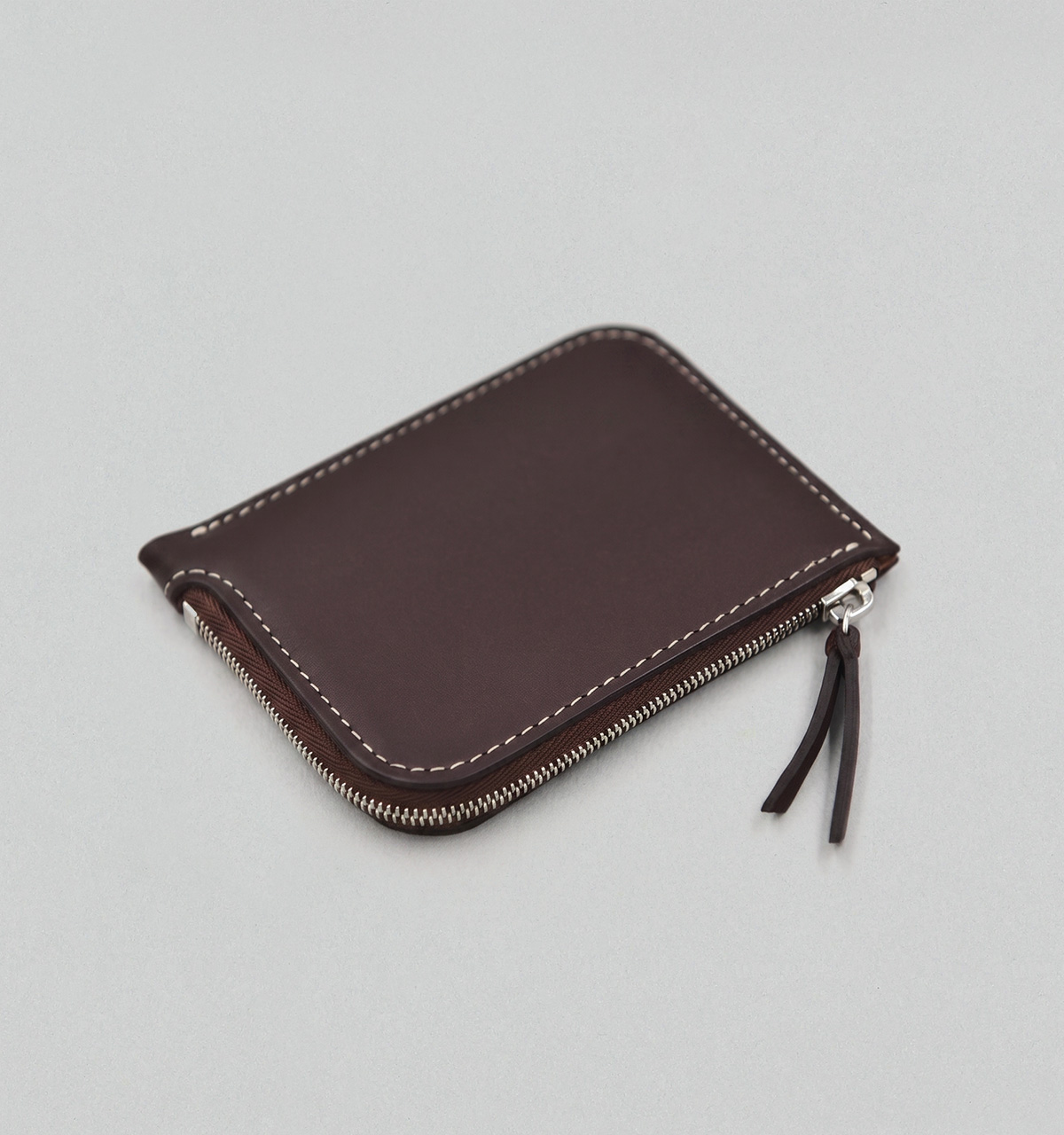 Chocolate Vegetable Calf Leather Half-Zip Wallet