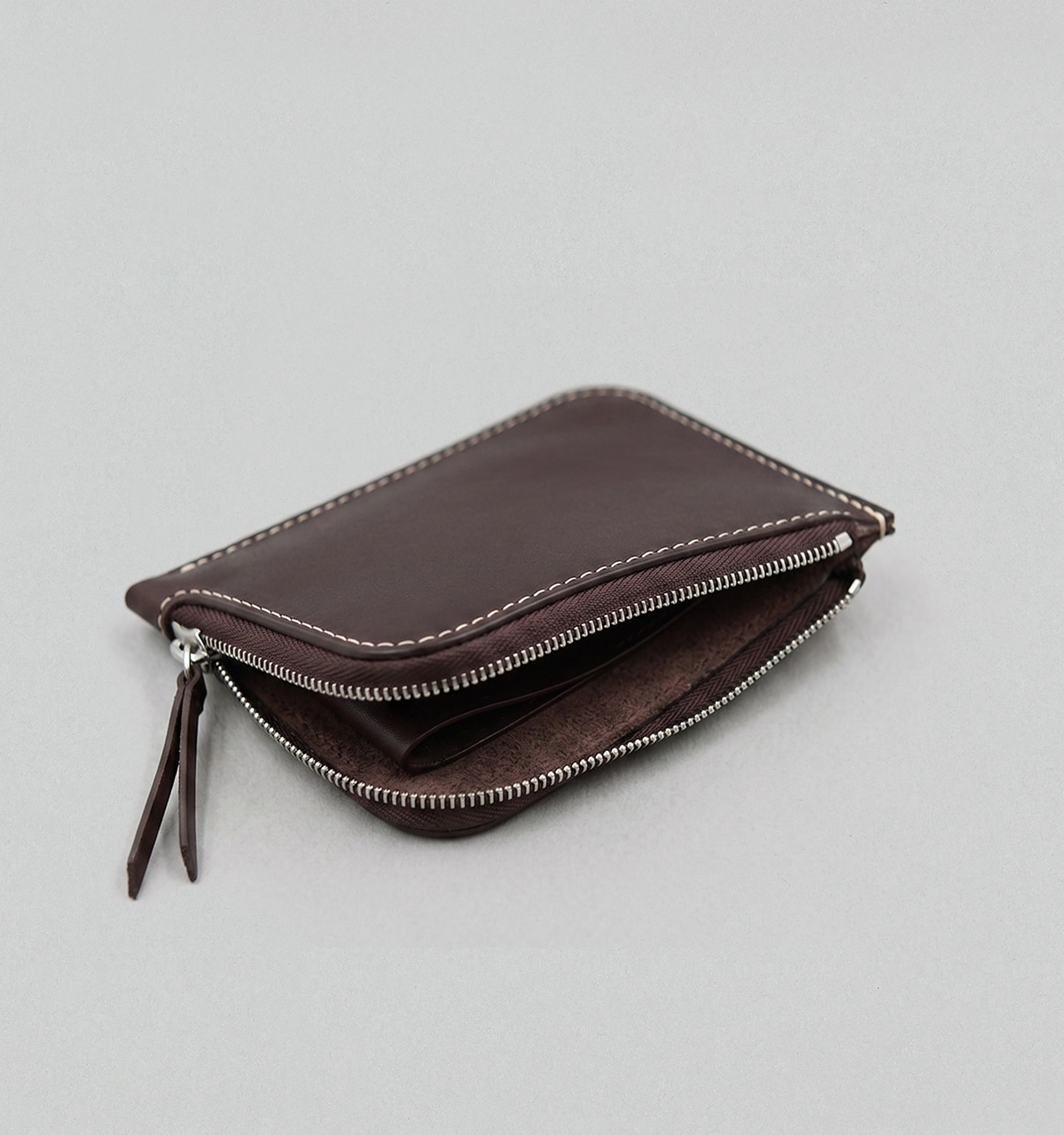 Chocolate Vegetable Calf Leather Half-Zip Wallet