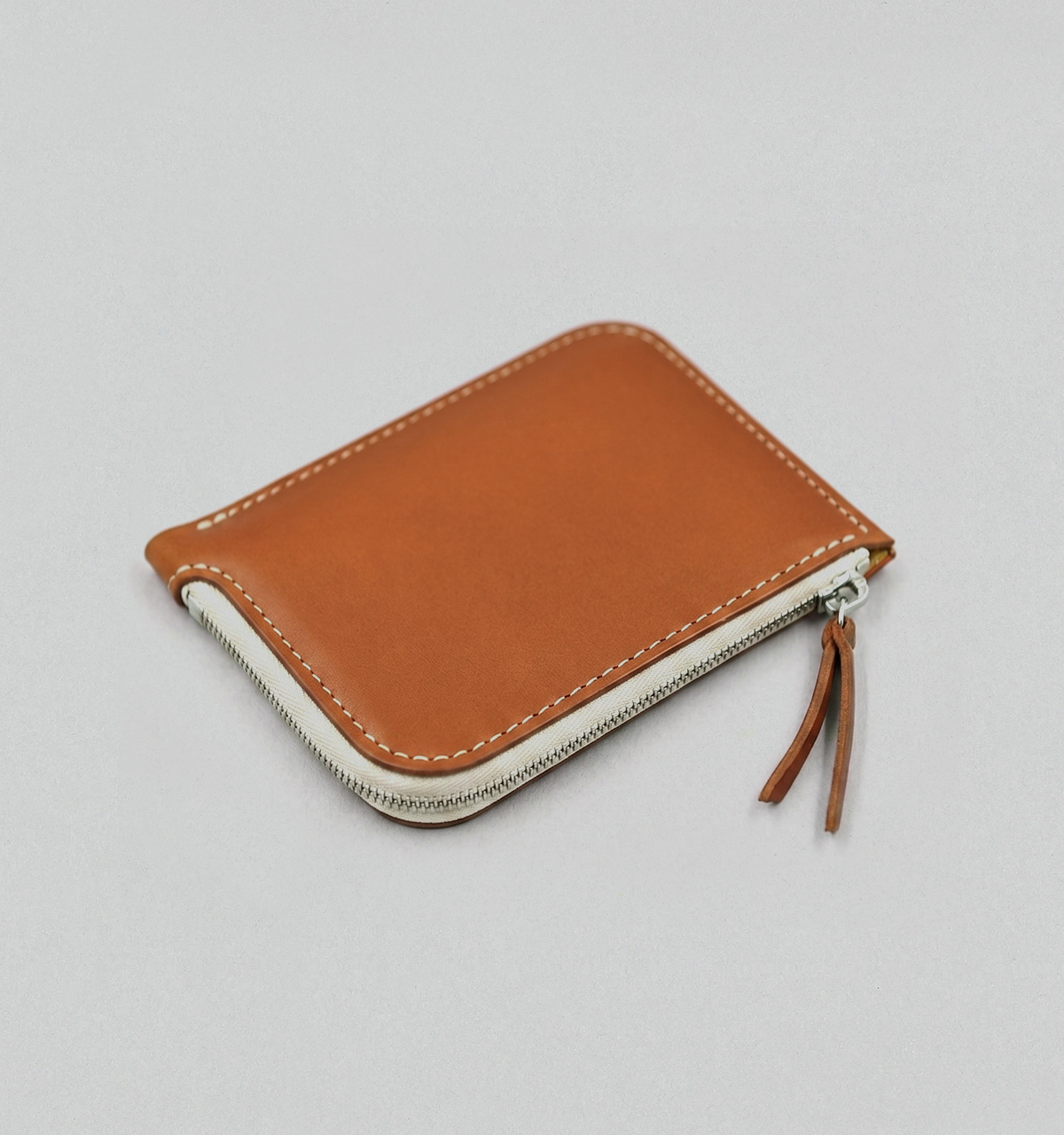 Whiskey Vegetable Calf Leather Half-Zip Wallet