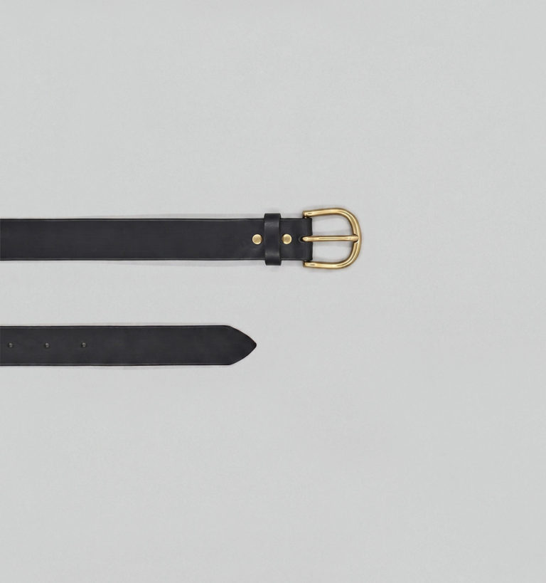 Ceinture en Veau Végétal Noir à Boucle Laiton