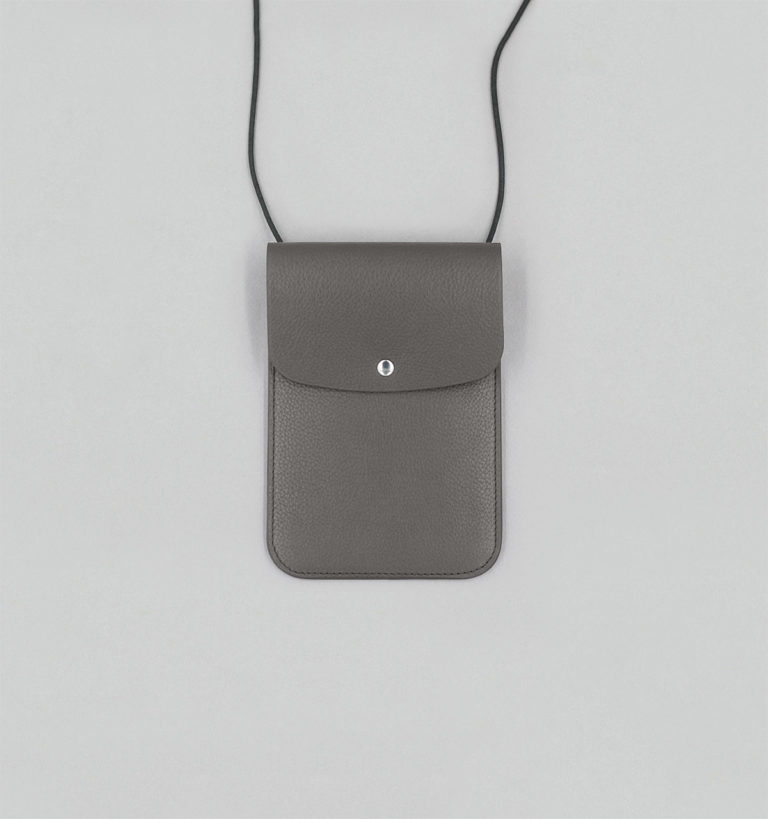Slate Grey Grained Calf Neck Pouch