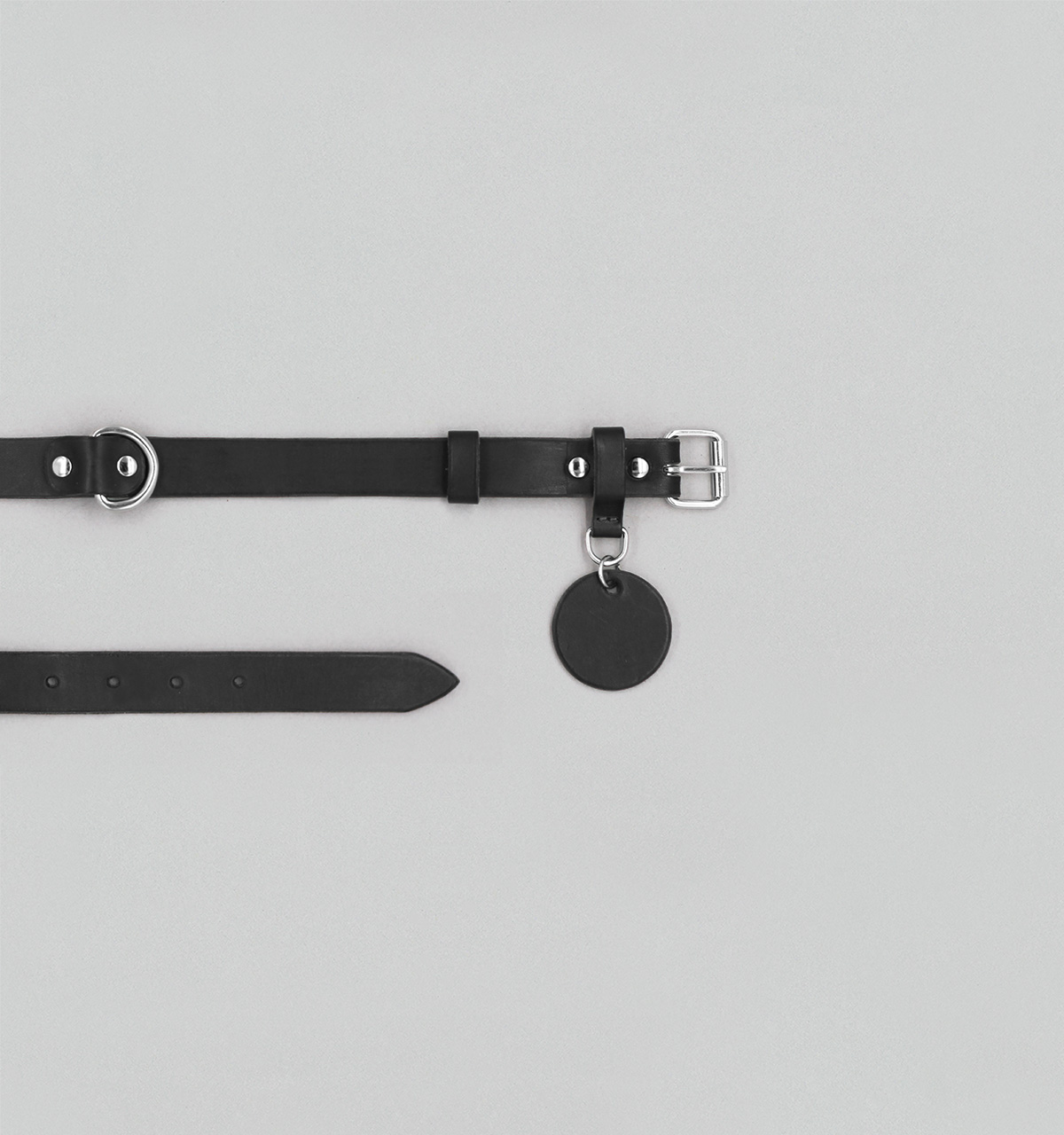 Collier pour chien en Veau à Tannage Végétal Noir